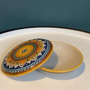 Vintage Firenze Italy Hand Painted Pottery Round Trinket Box - Armando Poggi